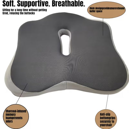 Ergonomic Memory Foam Seat Cushion with Central Groove  -Non-Slip Support for Office, Home & Car