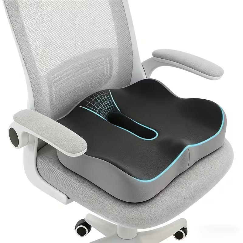 Ergonomic Memory Foam Seat Cushion with Central Groove  -Non-Slip Support for Office, Home & Car